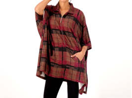 Stan Herman Luxe Sweater Knit Half-Zip Plaid Pop-Over- Natural Plaid, 2X - £18.96 GBP