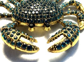 Crab With Blue Rhinestones Brooch  #BP147 (Use for Zodiac Cancer) - $12.59