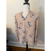 Monteau Long Sleeve Blouse Beige with purpl/grey /white Flowers NWT - $24.74