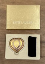 ESTEE LAUDER Goldtone Heart Shaped Pink Swarovski Crystal Pressed Powder Compact - £61.70 GBP