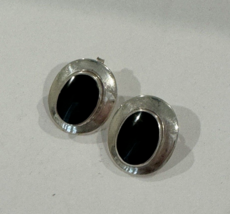 925 Sterling Silver Dangle Earrings Genuine Onyx Center Oval Picture Frame Style - £9.11 GBP