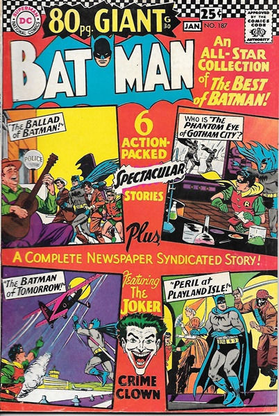 Batman Comic Book #187, DC Comics 1967 FINE+ 80 Page Giant #30 - $53.10
