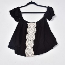 Rue 21 Junior&#39;s Size Small Crop Top Crochet Black Blouse Women&#39;s - £11.21 GBP