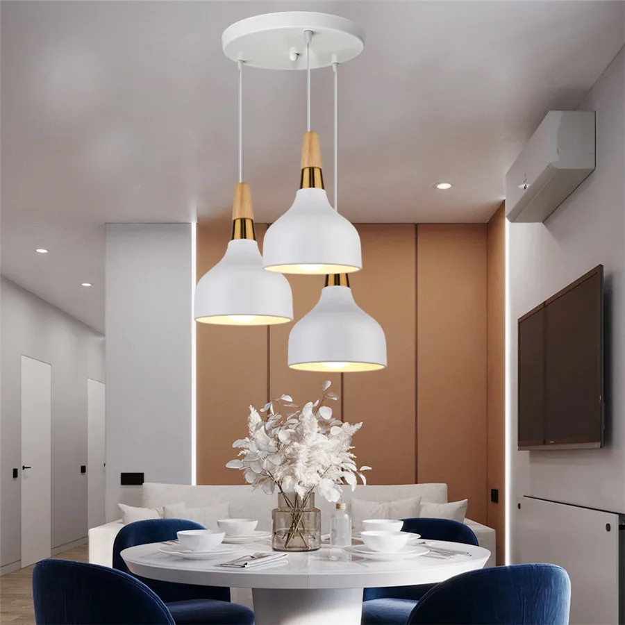 Modern LED Pendant Lights Nordic Minimalist E27 Solid Wood Hanging Lamps... - $33.06+