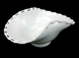 Smooth Milk Glass Fruit Bowl, Open Edge, Pinched Middle, Elegant Centerpiece - £30.79 GBP