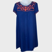 OLD NAVY | Navy Blue/Orange Scandinavian Folk Embroidered Tunic Dress Size Small - £16.74 GBP