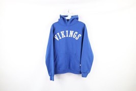 Vtg 80s Russell Athletic Mens S Faded Spell Out Vikings Hoodie Royal Blue USA - £55.35 GBP