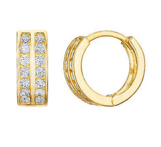 ADIRFINE 14K Solid Gold Two Row Cubic Zirconia Huggie Hoop Earrings - £110.70 GBP+