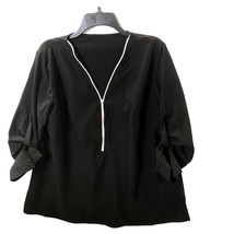 Womens Plus XXL Black Zipper Front Blouse Long Sleeve Button to 3/4 in S... - £17.70 GBP