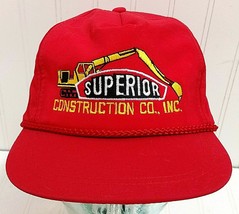 Vtg Red SUPERIOR CONSTRUCTION CO Snapback Hat Advertising Ball Cap Adjus... - £26.09 GBP