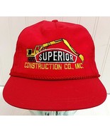 Vtg Red SUPERIOR CONSTRUCTION CO Snapback Hat Advertising Ball Cap Adjus... - £26.44 GBP