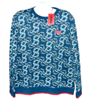 Hugo Boss Teal Blue Snake Design Long Sleeve Cotton Men&#39;s Sweater Size 2XL  - £111.41 GBP