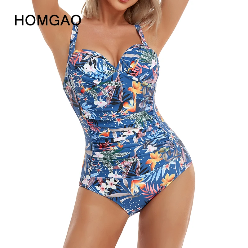 Sporting HOMGAO Ay Push Up Women&#39;s One Piece Swimsuits Large Size Shirred Swimwe - £44.03 GBP