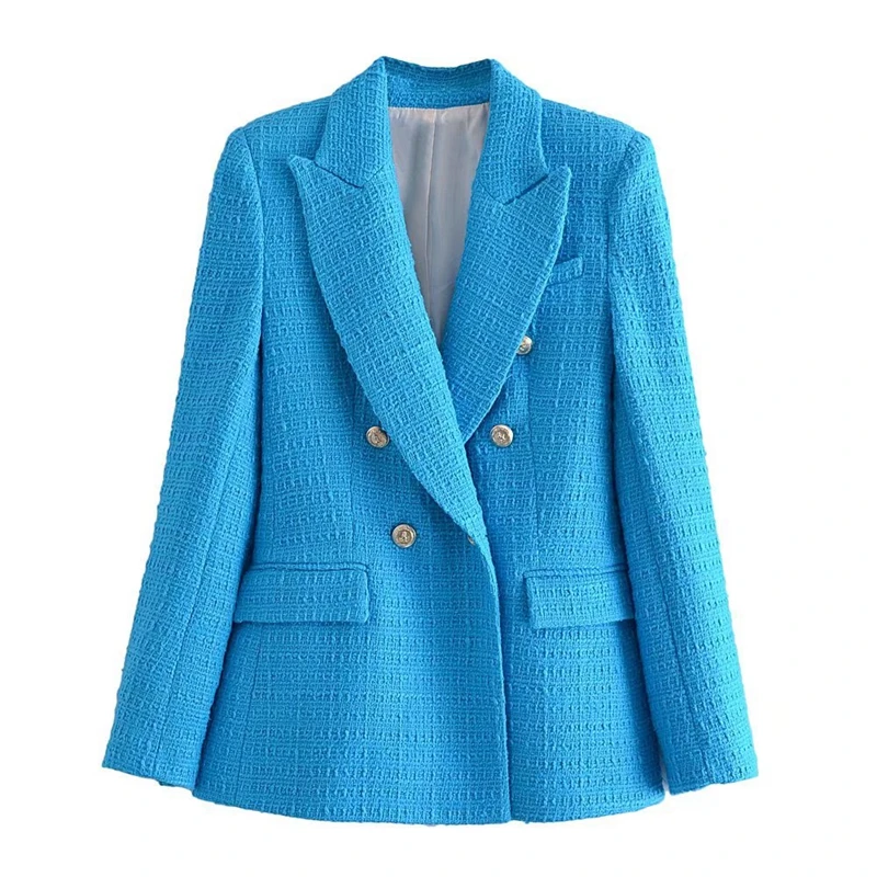 Tangada Women  Office Lady Tweed Blazer Coat Vintage Double Breasted Long Sleeve - £147.82 GBP