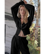 Black Double Zipper Hooded Jacket and Sweatpants Active Set - $42.79