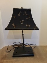 Vintage Lamp With Rectangle Lamp Shade Featuring Dragonflies TESTED WORKS - $21.73