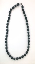 Vintage Dark Green Plastic Beaded Necklace Oblong &amp; Round Beads Approx 24&quot; - $13.00