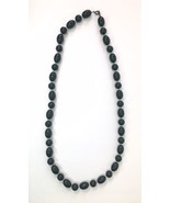 Vintage Dark Green Plastic Beaded Necklace Oblong &amp; Round Beads Approx 24&quot; - £10.22 GBP