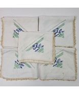 Vintage Napkins 16x14 Inch Embroidery Crochet Beige w/ Blue Set of 5 - $261.70 MXN