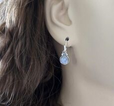 Bezel Moonstone Sterling Silver Earrings, Dainty Drop Jewelry, June Birt... - $797.96 MXN