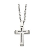Stainless Steel Cut-Out Cross Pendant with 20&quot; Cable Chain - €60,05 EUR