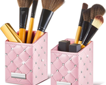 Makeup Brush Holder 2 Pcs Crystal Bling Brushes Cup PU Leather Waterproo... - $26.96