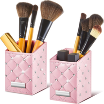 Makeup Brush Holder 2 Pcs Crystal Bling Brushes Cup PU Leather Waterproof Glitte - £21.65 GBP