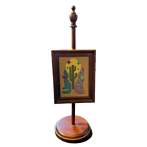 Coyote Cactus Wooden Framed Desert Needlepoint With Spindle Wooden Stand - £27.29 GBP