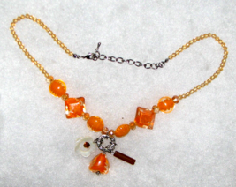 Orange Sea Glass Heart Beaded Necklace, Cut, Drilled, Polished  Sz. 34-40&quot; - £23.64 GBP