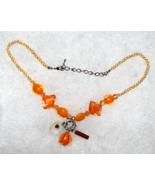 Orange Sea Glass Heart Beaded Necklace, Cut, Drilled, Polished  Sz. 34-40&quot; - £23.21 GBP