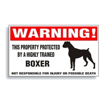 Warning DECAL trained BOXER dog white fawn brindle pet bumper window sti... - £7.86 GBP