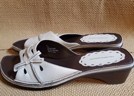 Hillard &amp; Hanson Cassia White Leather Slide On Sandals Size 9.5 - £11.04 GBP