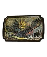 Vintage Metal Belt Buckle Soaring Eagle Over Sunrise Valley Rhinestone - $19.77