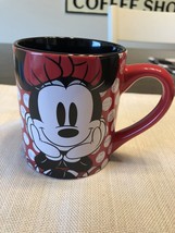 Disney Minnie Mouse Ceramic Coffee Mug 14oz Cup Polka Dots Black &amp; Red - £7.82 GBP