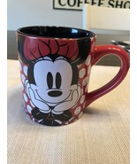 Disney Minnie Mouse Ceramic Coffee Mug 14oz Cup Polka Dots Black &amp; Red - £7.89 GBP