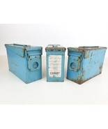 3 Carmet 80s Blue Grey Metal Ammo Boxes Industrial Decor Display Lot Vin... - £54.74 GBP