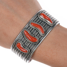 6.5&quot; Vintage Native American twisted silver wire coral cuff bracelet - $457.38