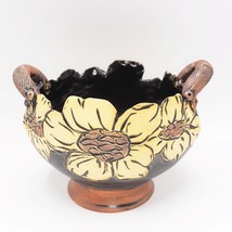 Honey Hill Pottery Bowl Art Sculpture Flowers Signed Handles Ellany Gable - £232.58 GBP