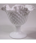 Vintage Fenton Hobnail White Milk Glass Ruffled Pedestal Bowl Candy Nut ... - $15.31