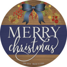 Merry Christmas Blue Bow Novelty Circle Coaster Set of 4 - £15.92 GBP