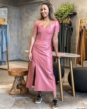 Stylish Lambskin Soft Dress Women&#39;s New Halloween Barbie Pink Hot Party Leather - £118.75 GBP+