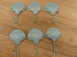 6 Scallop Sea Shell Coat Hook Wall Hanger Cast Iron Beach House Hat Hard... - $27.99