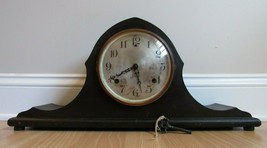 Antique Mantel Clock Wood 2 Bar Chime Sessions Key Great Design! - £89.67 GBP