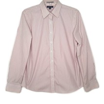 Lands End Womens Shirt Size 14 Long Sleeve Button Up Collared Pink Stripe - £11.16 GBP
