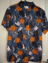 Hurley Men&#39;s Hawaiian Hibiscus Shirt Sz Large  Short Sleeve Stretch Cotton - £9.33 GBP