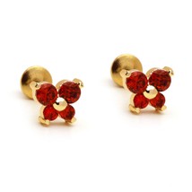 Stud Earrings 14K Gold Plated Silver Simulated Garnet April Butterfly Screwback - £18.45 GBP