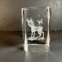 Bambi and a Butterly 3d Etched Disney Crystal Glass 3&quot;x2&quot; Paper Weight - $24.99