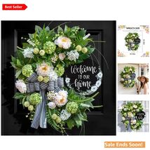 Spring Summer Farmhouse Wreath for Front Door with Hydrangea Peony &amp; Wel... - $101.92