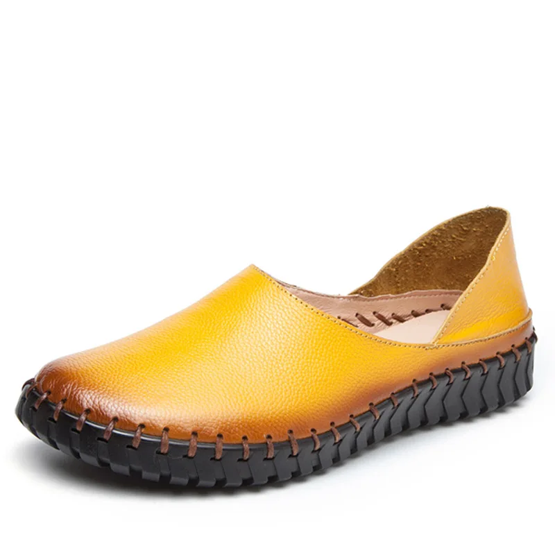 Handmade Women Flat Shoes Genuine Leather Women Summer Casual Shoes Slip On Loaf - £41.53 GBP
