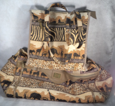 2 Piece Matching Jade Safari Tapestry Large and Small Tote Bags Elephant... - $24.70
